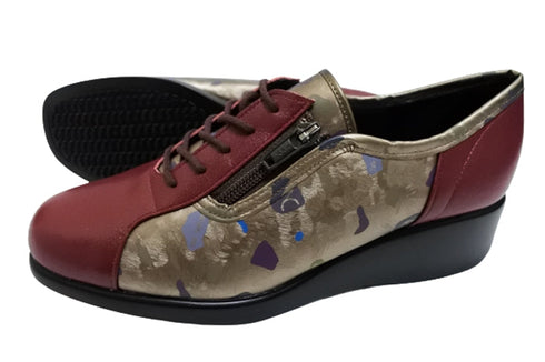 【ナチュラルバック 5283 ワインコンビ】サイドジップ靴紐シューズ